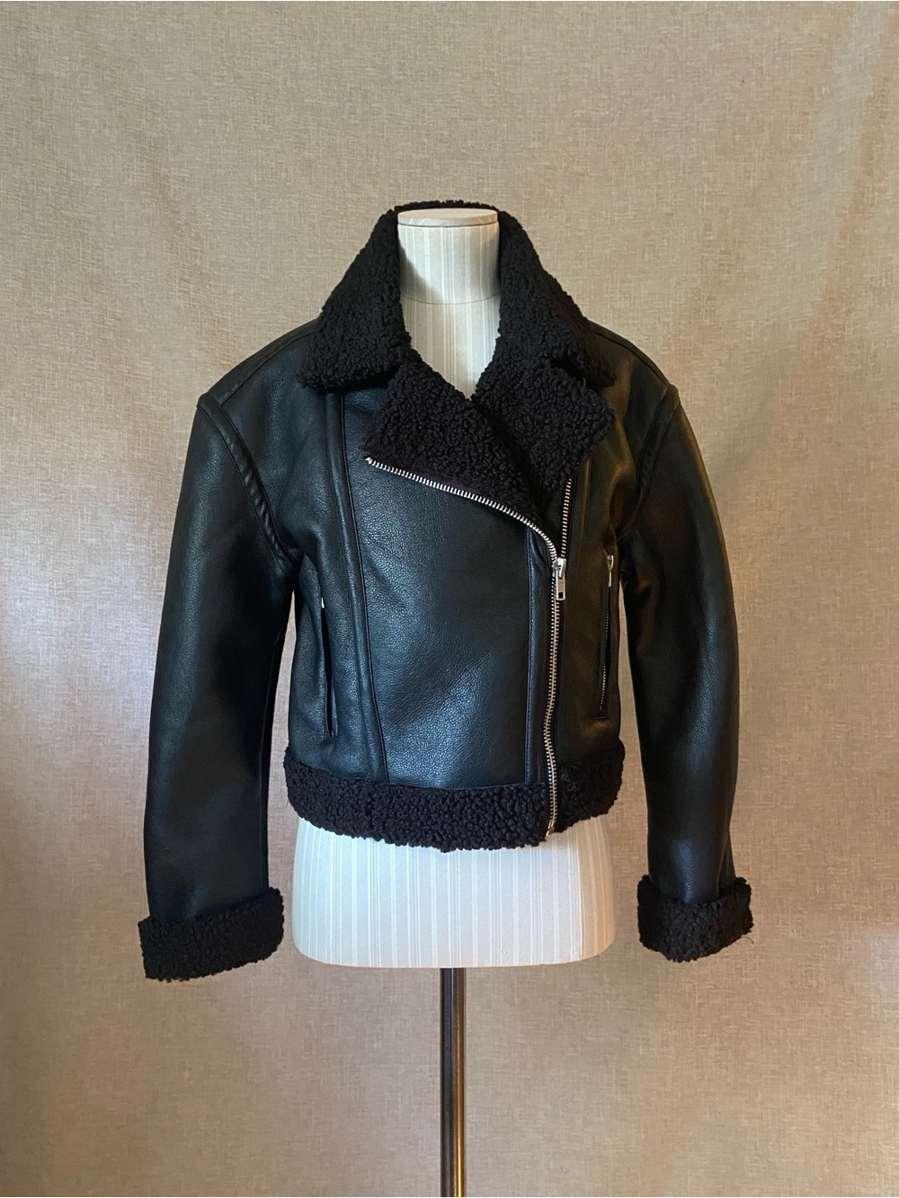 Black Faux Shearling Moto Jacket
